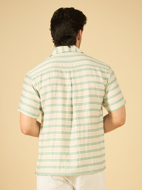 Ivory Seafoam Stripe Cotton Resort Shirt