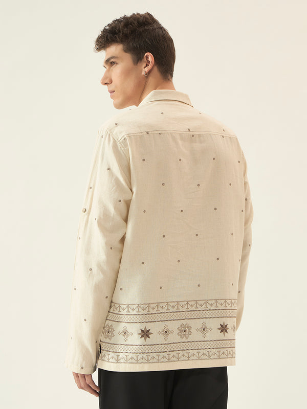 Brown Geometric Embroidered Cotton Kurta