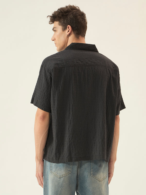 Black Checkered Seersucker Boxy Shirt