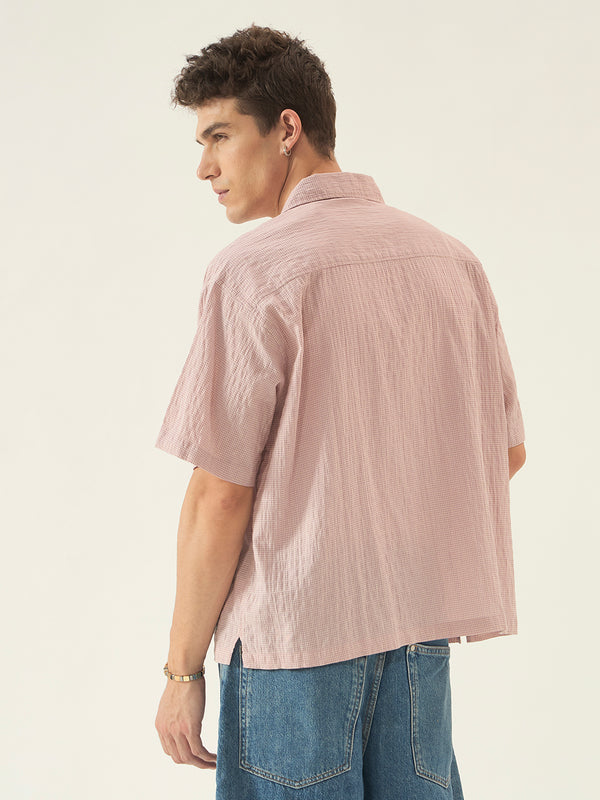 Dusty Pink Checkered Seersucker Boxy Shirt