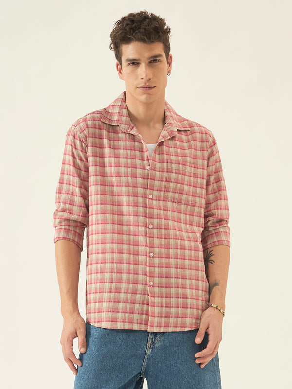 Ivory Pink Check Cotton Shirt