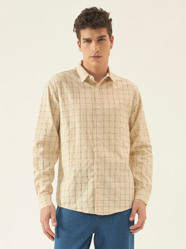 Men's Beige Checked Shirt