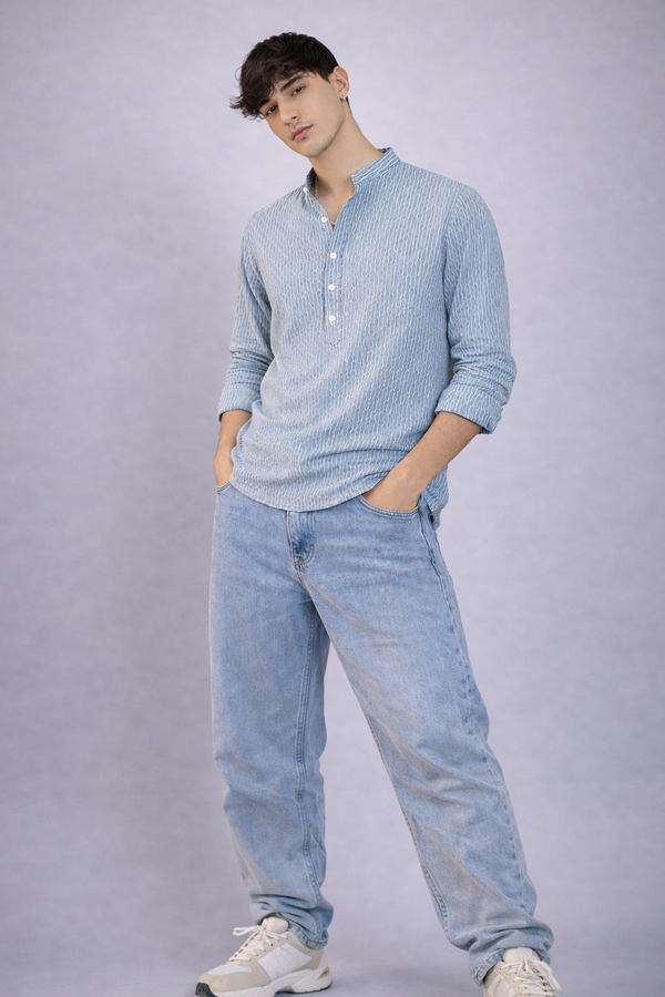 Textured Blue Short Kurta