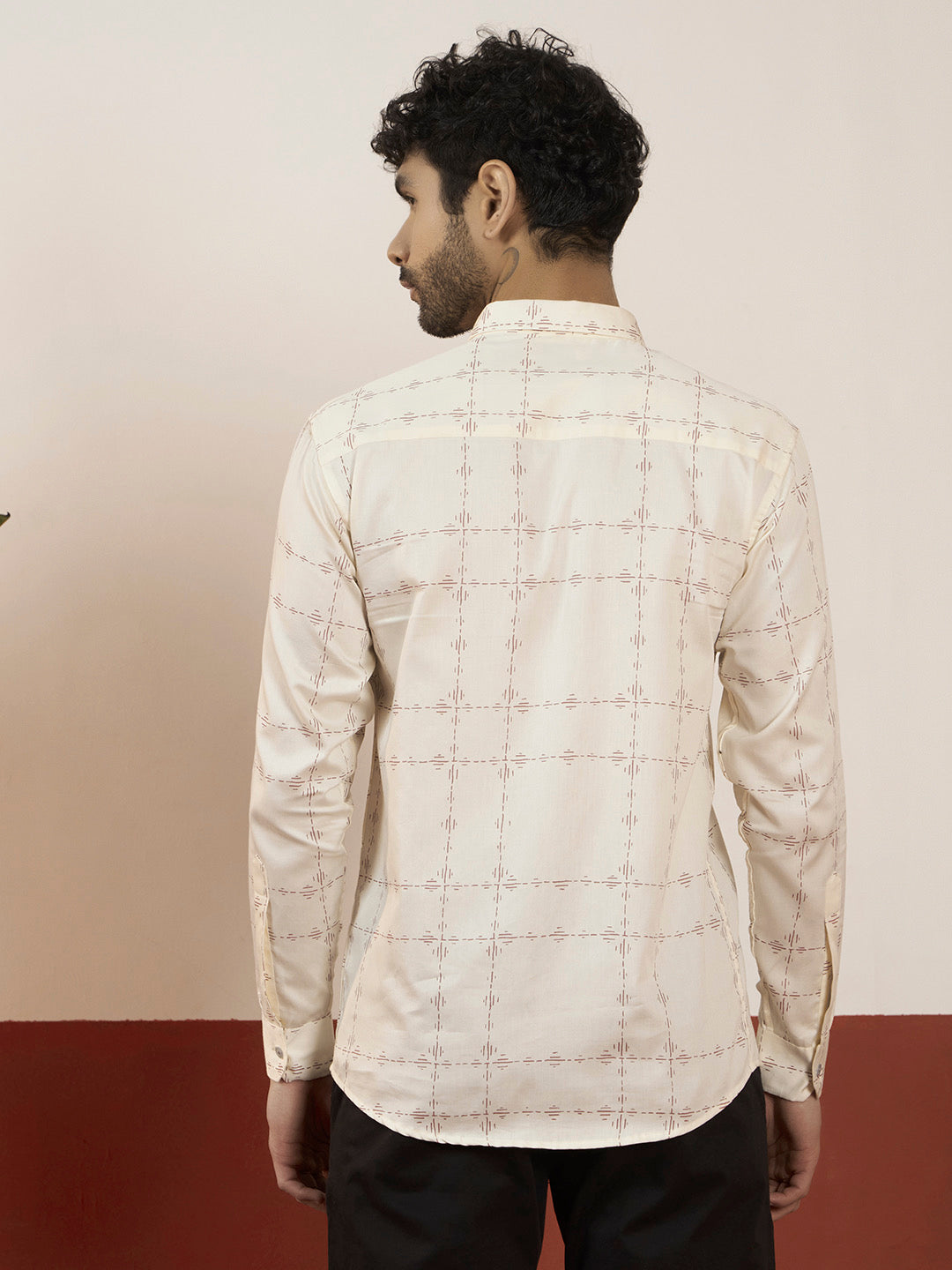 Off-White Satin Cotton Printed Shirt