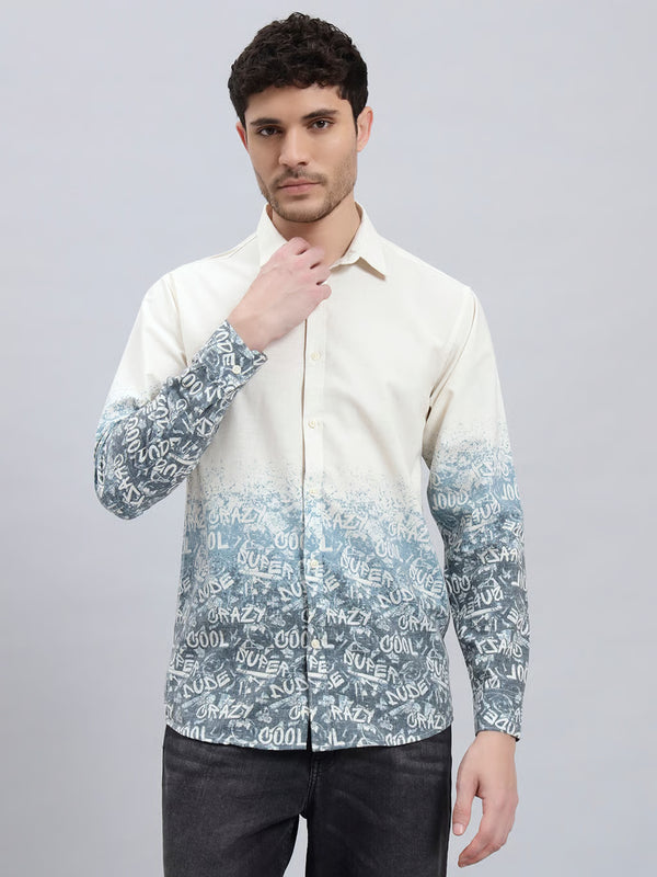 REBELAW Alphabet Print Cotton Linen Shirt