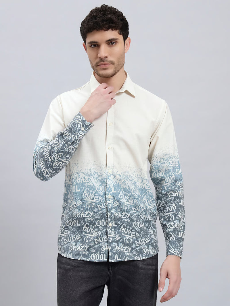 REBELAW Alphabet Print Cotton Linen Shirt