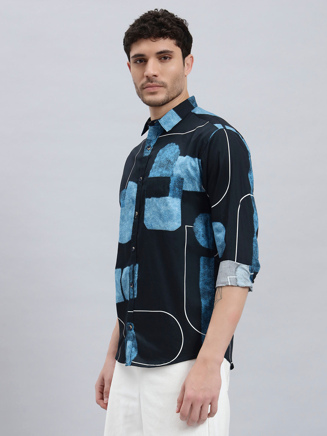 Men’s Satin Cotton Printed Full Sleeve Shirt – Regular Fit