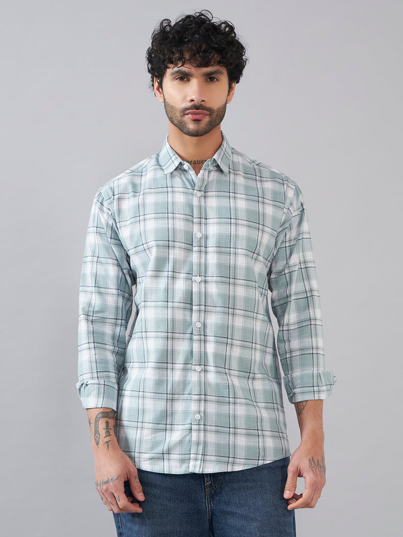 Pale Blue Check Back-Printed Full Sleeve Shirt