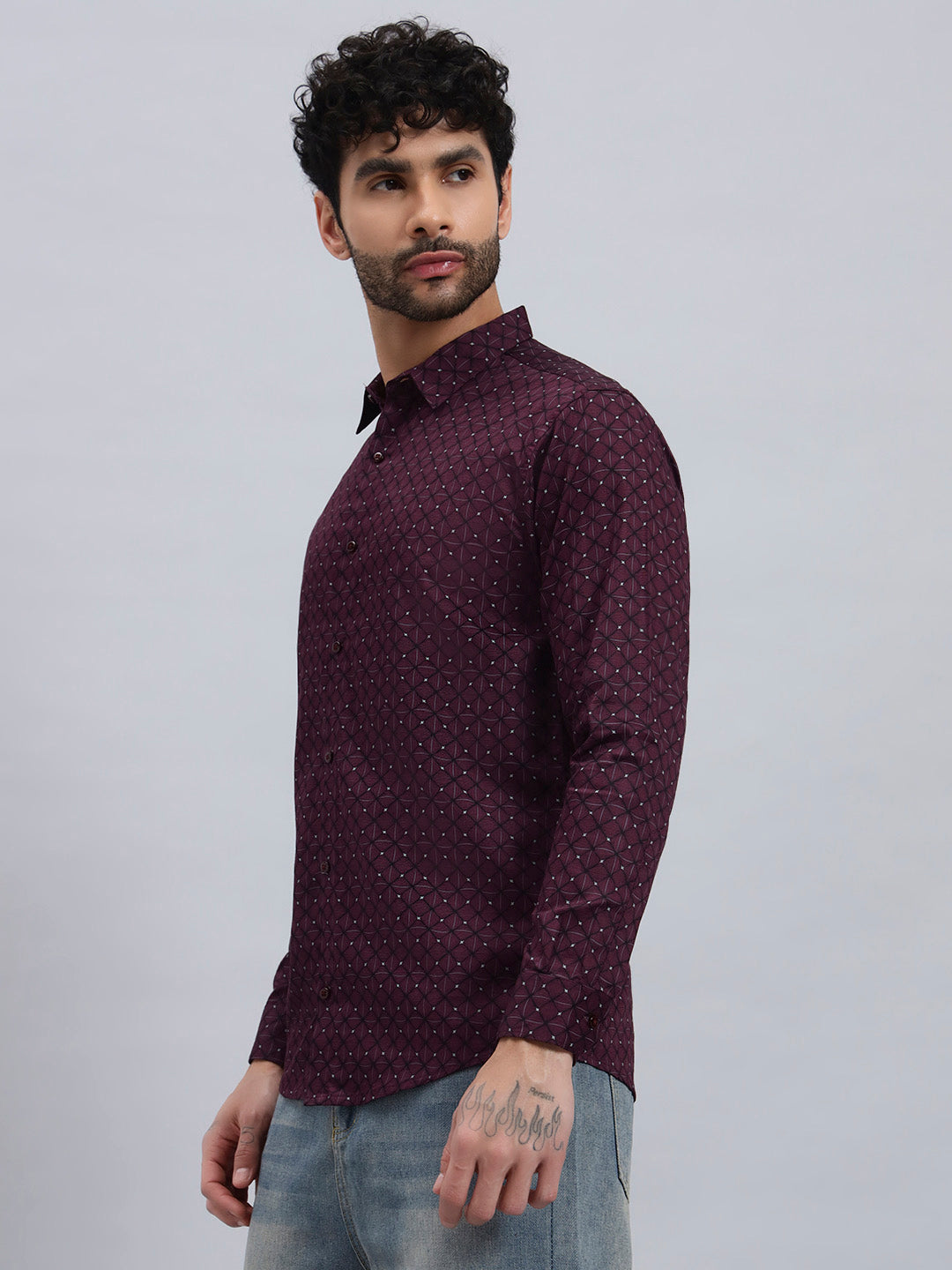 Men’s Satin Cotton Printed Shirt – Regular Fit