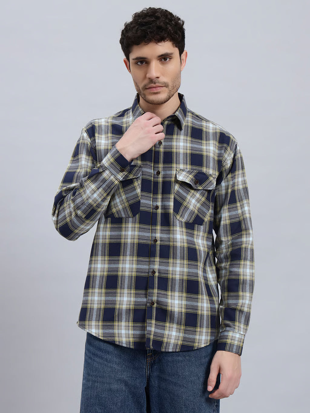 Men’s Cotton Oversized Checkered Shirt – Double Pocket