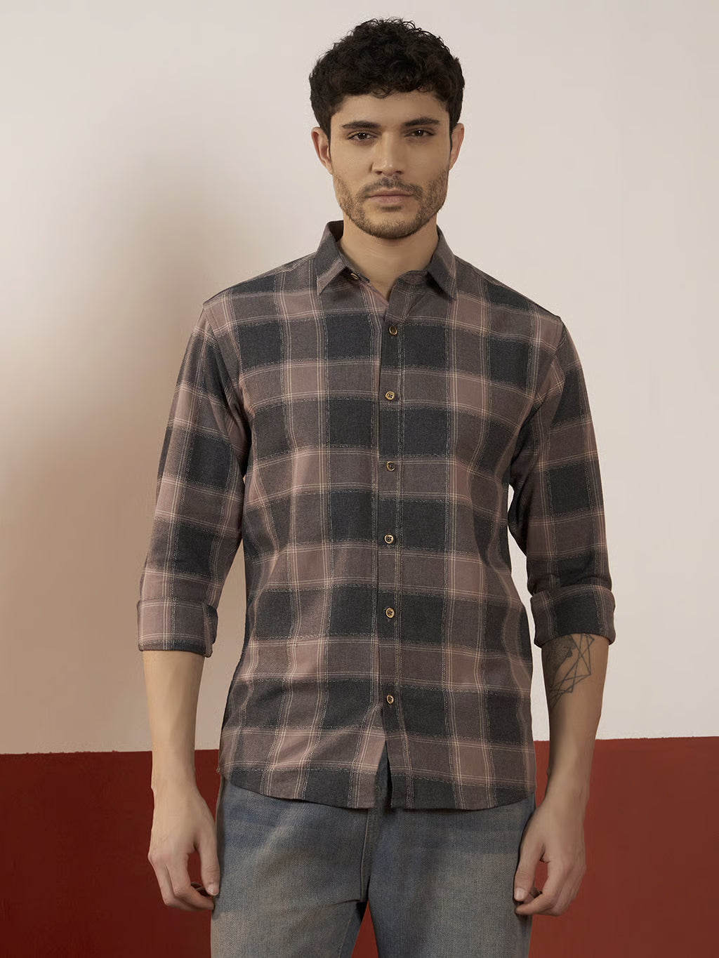 The Dusk Men’s Full Sleeve Checkered Linen-Feel Cotton Shirt – Regular Fit