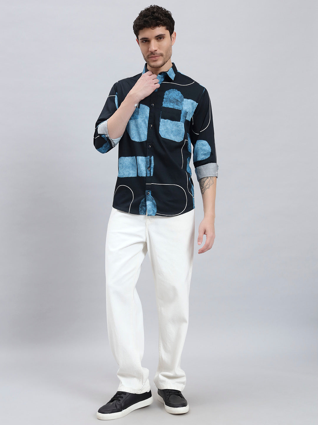 Men’s Satin Cotton Printed Full Sleeve Shirt – Regular Fit