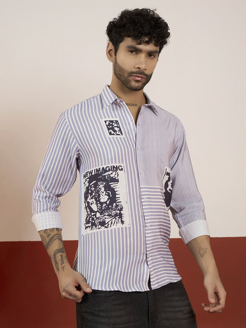 REBELAW Modern Stripe Print Shirt – Regular Fit