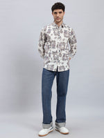 REBELAW Leaf Pattern Cotton Linen Shirt – Full Sleeve | Regular Fit