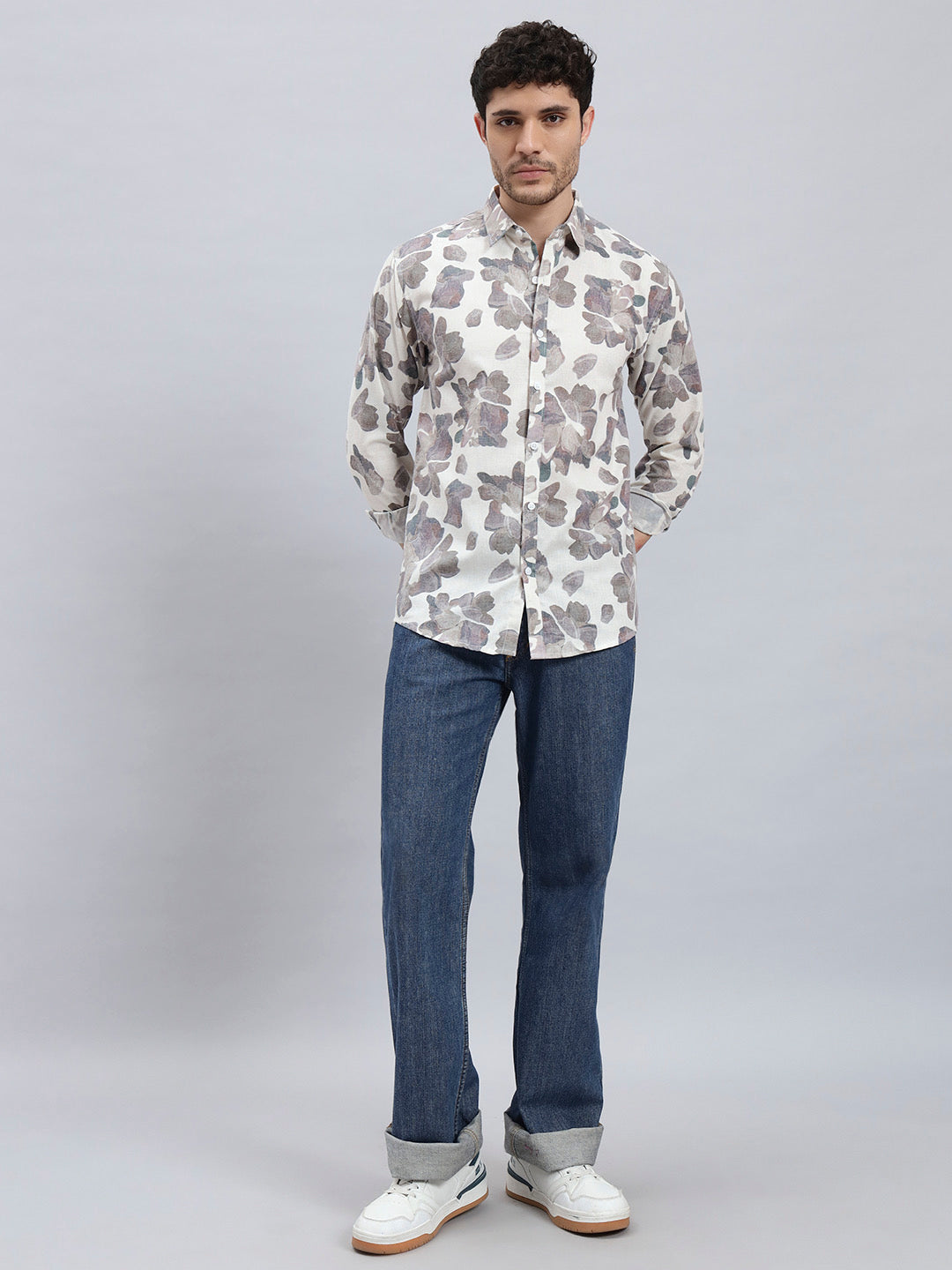 REBELAW Leaf Pattern Cotton Linen Shirt – Full Sleeve | Regular Fit
