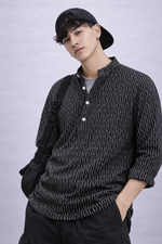 Textured Black Short Kurta