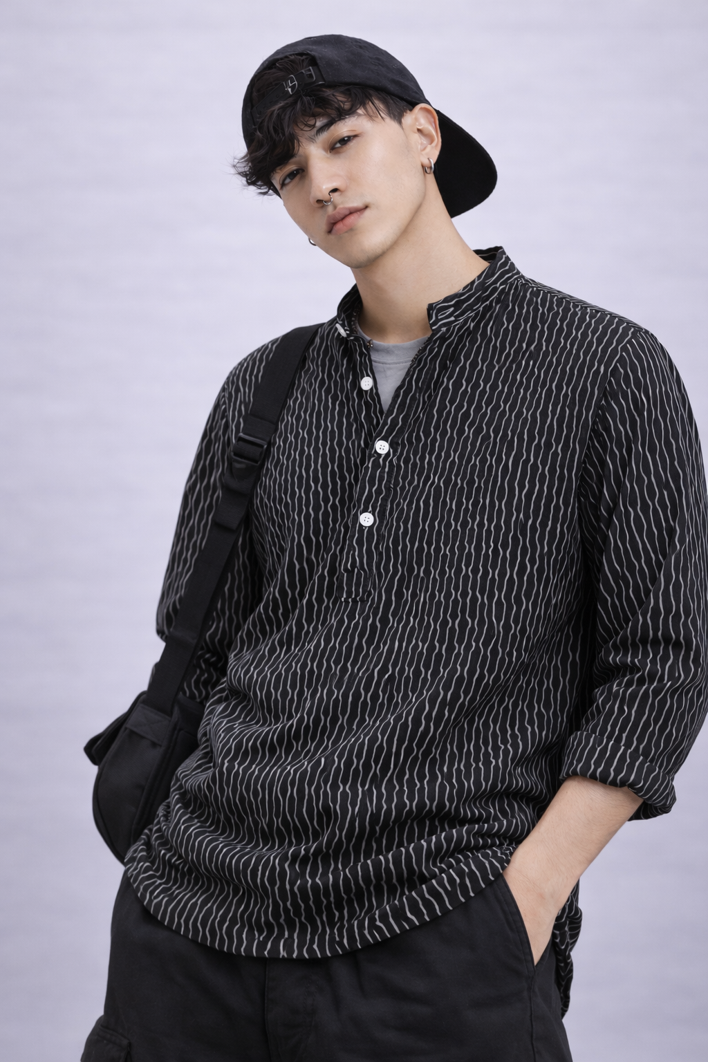 Textured Black Short Kurta