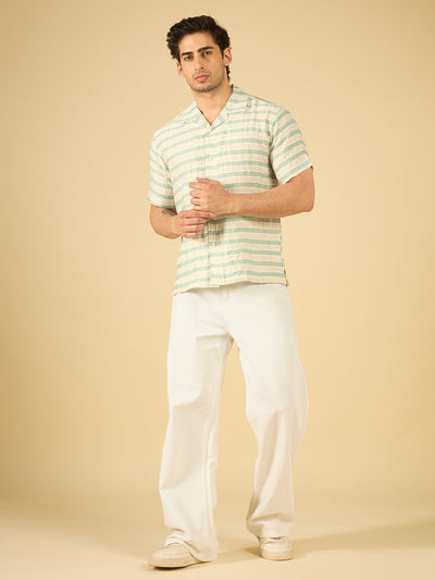 Ivory Seafoam Stripe Cotton Resort Shirt