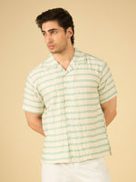 Ivory Seafoam Stripe Cotton Resort Shirt