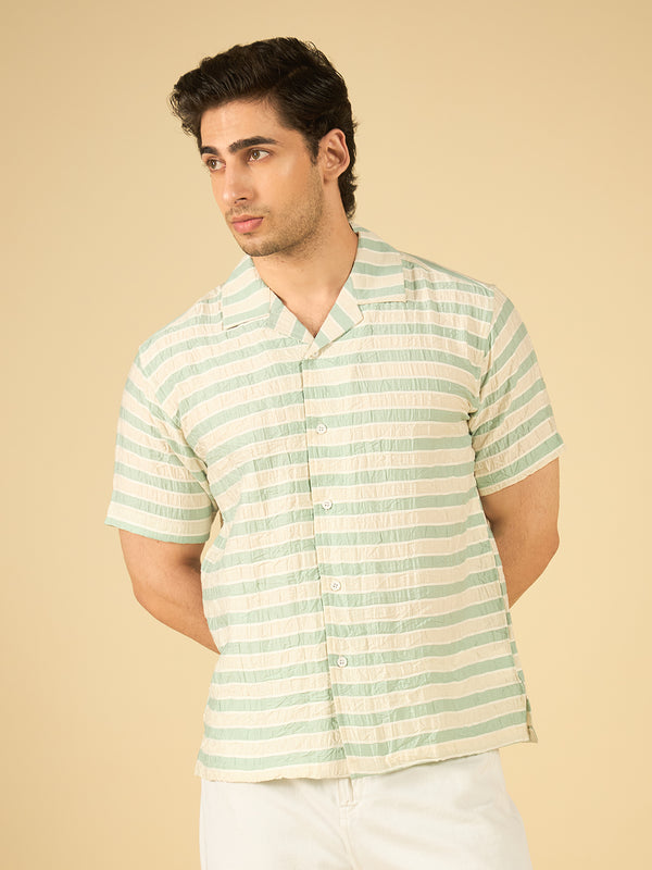 Ivory Seafoam Stripe Cotton Resort Shirt