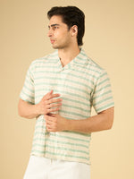 Ivory Seafoam Stripe Cotton Resort Shirt