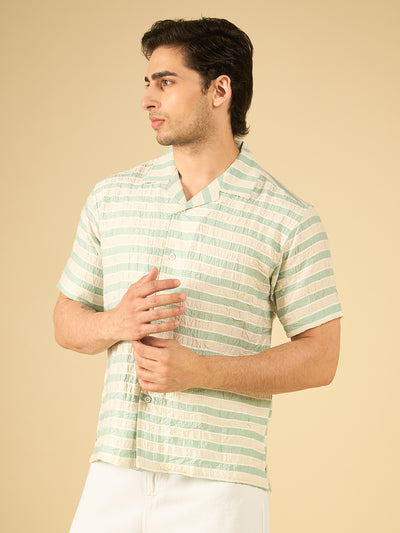 Ivory Seafoam Stripe Cotton Resort Shirt