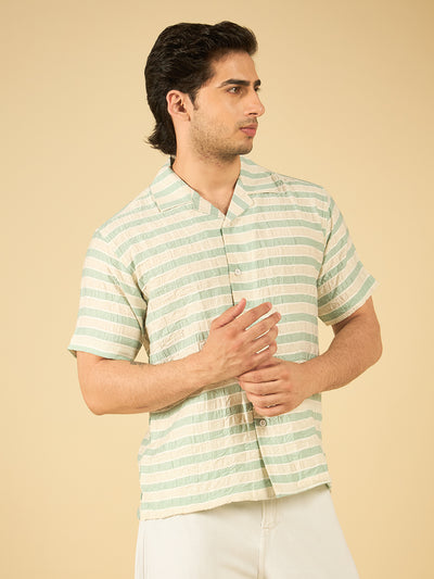 Ivory Seafoam Stripe Cotton Resort Shirt