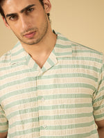 Ivory Seafoam Stripe Cotton Resort Shirt