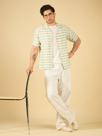 Ivory Seafoam Stripe Cotton Resort Shirt
