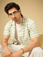 Ivory Seafoam Stripe Cotton Resort Shirt