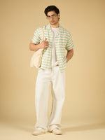 Ivory Seafoam Stripe Cotton Resort Shirt