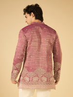 Berry Wine Thread Embroidered Kurta for Men with Elephant Motif