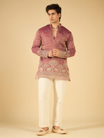 Berry Wine Thread Embroidered Kurta for Men with Elephant Motif