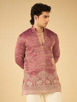 Berry Wine Thread Embroidered Kurta for Men with Elephant Motif