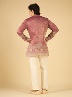 Berry Wine Thread Embroidered Kurta for Men with Elephant Motif