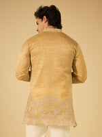 Sand Beige Thread Embroidered Kurta for Men with Elephant Motif