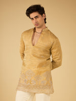 Sand Beige Thread Embroidered Kurta for Men with Elephant Motif