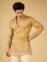 Sand Beige Thread Embroidered Kurta for Men with Elephant Motif