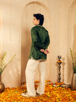 Olive Green Velvet Kurta for Men with Gold Lace Work