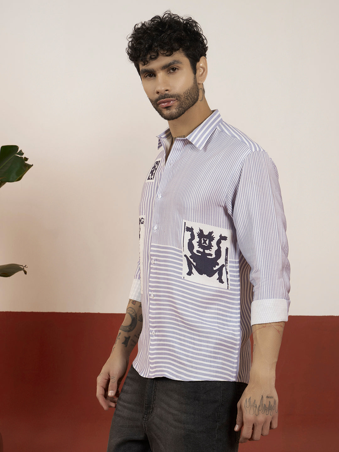 REBELAW Modern Stripe Print Shirt – Regular Fit