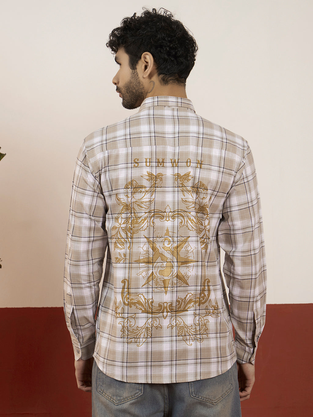 Brown Checks Back Printed Full Sleeve Shirt