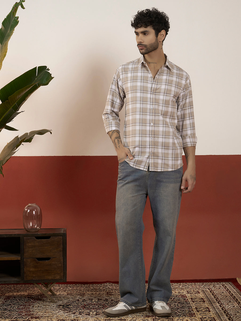 Brown Checks Back Printed Full Sleeve Shirt