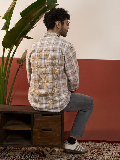 Brown Checks Back Printed Full Sleeve Shirt