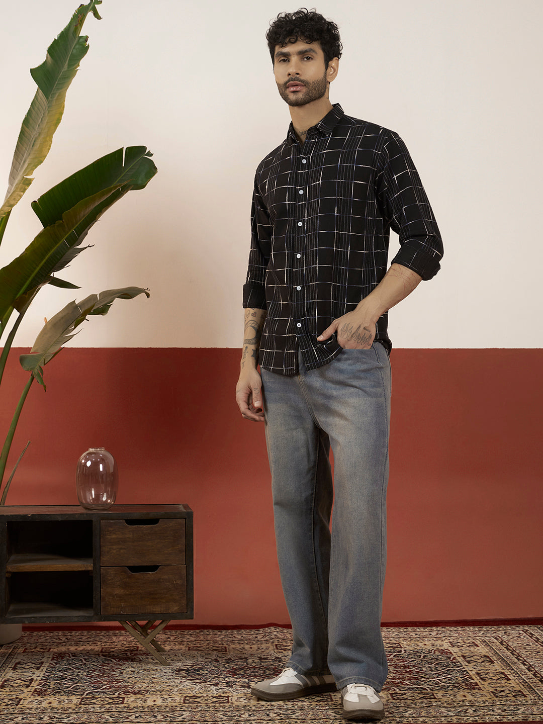 REBELAW Classic Grid Cotton Regular Fit Shirt