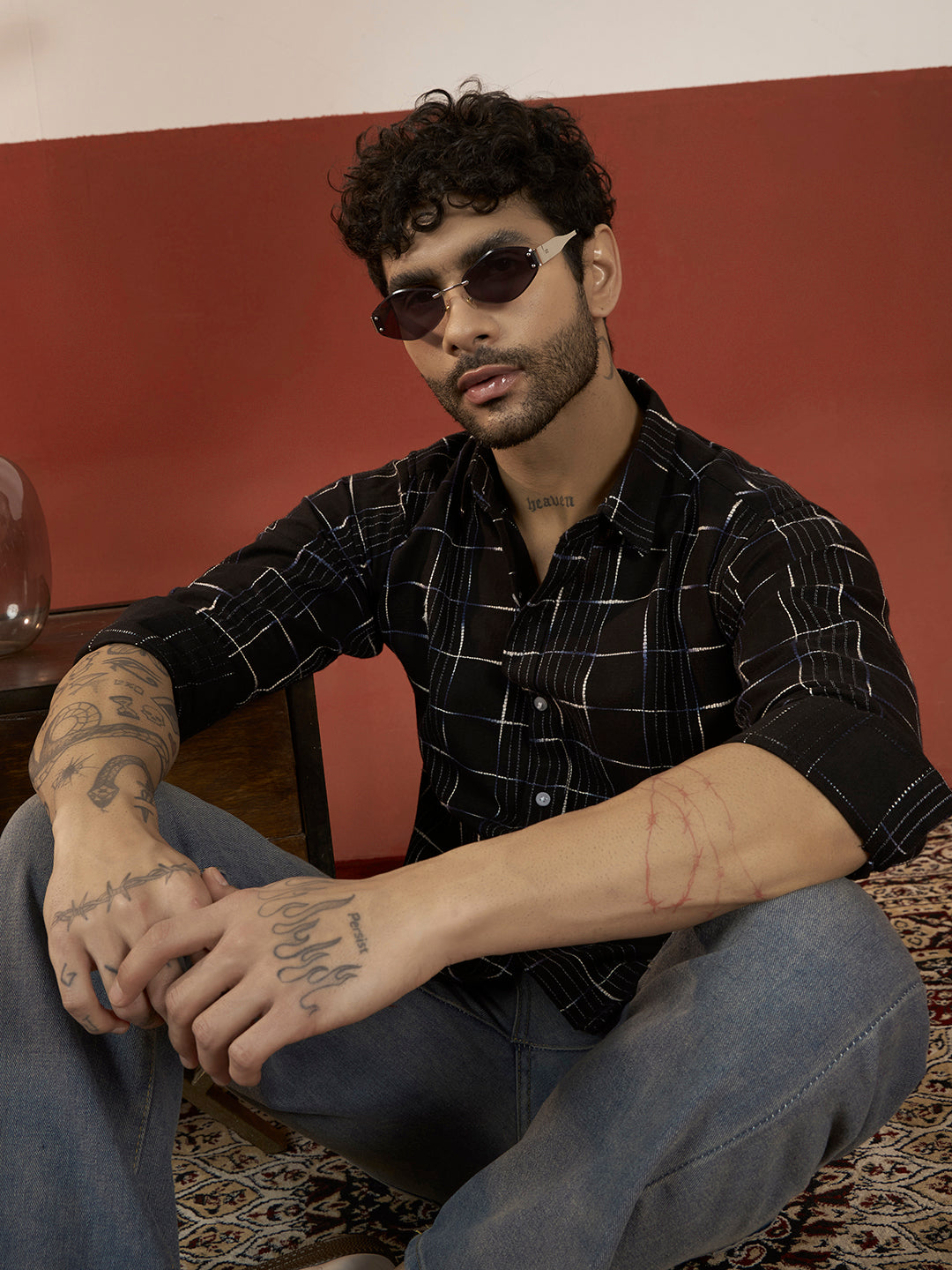 REBELAW Classic Grid Cotton Regular Fit Shirt