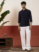 The Dark Blue Ribbed Texture Shirt
