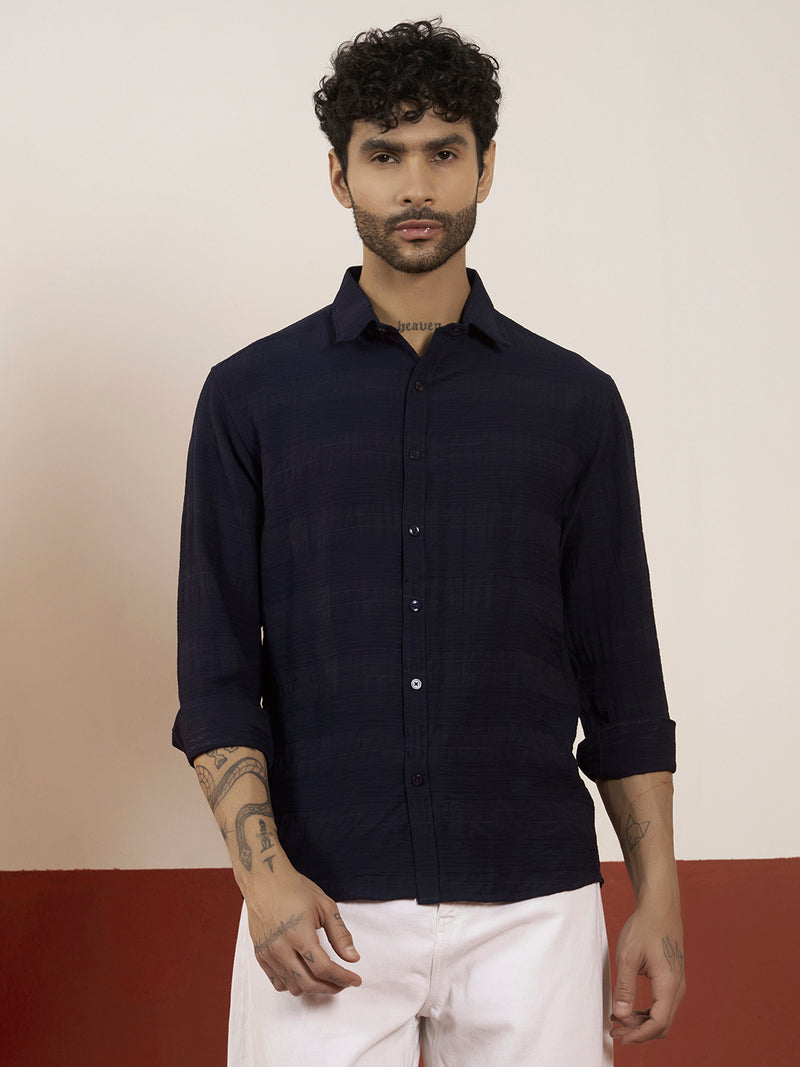The Dark Blue Ribbed Texture Shirt