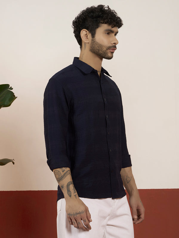The Dark Blue Ribbed Texture Shirt