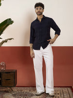 The Dark Blue Ribbed Texture Shirt