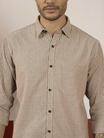 REBELAW Premium Beige Stripe Cotton Regular Fit Shirt